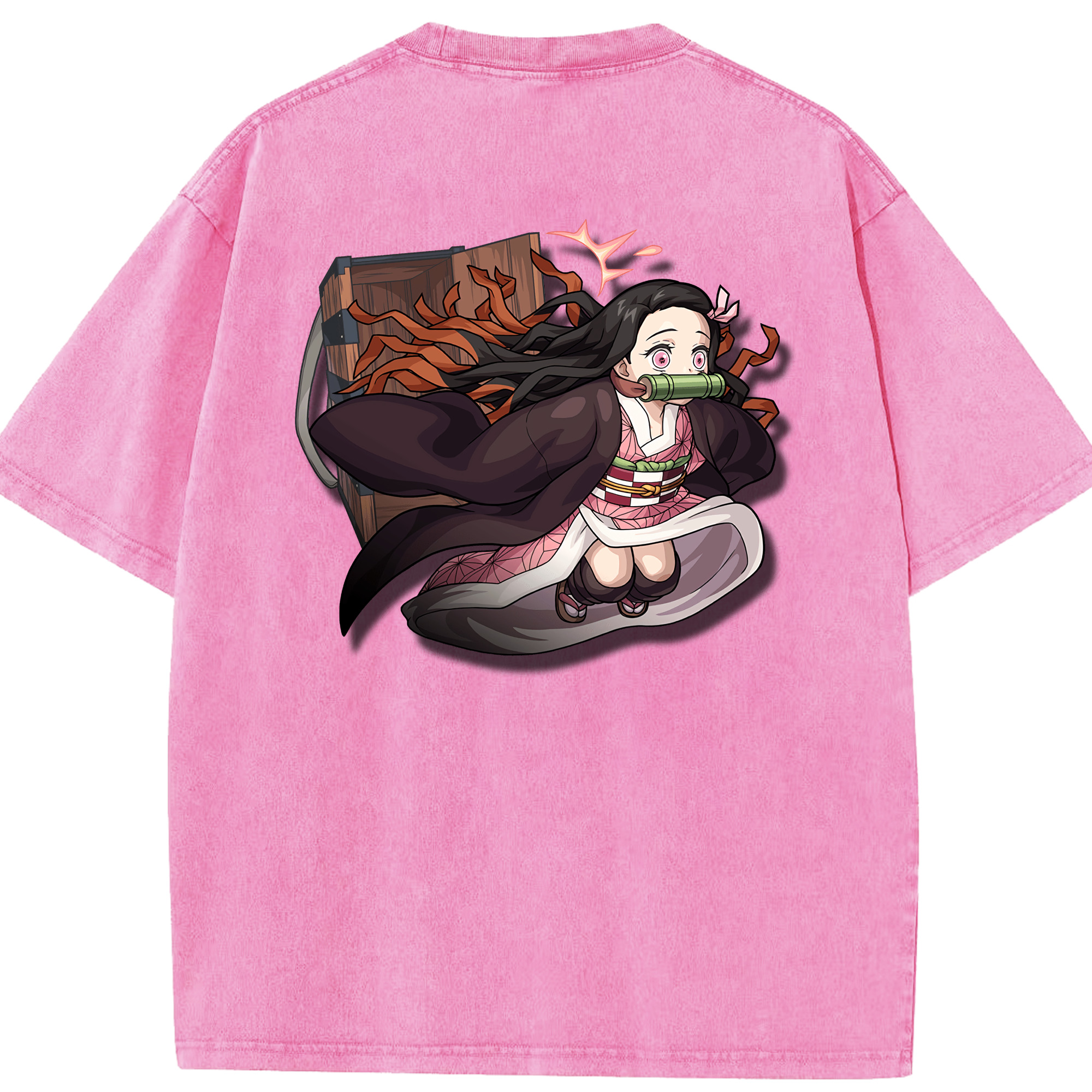 （画像用） 鬼滅の刃（きめつのやいば）竈門 禰󠄀豆子／かまど ねずこ Kamado Nezuko 綿100% ヴィンテージ風 半袖Tシャツ（背面プリント）